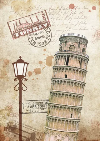 标志性建筑复古图4--比萨斜塔