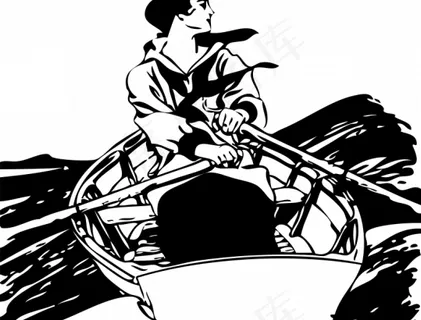 在划艇矢量图像的女孩