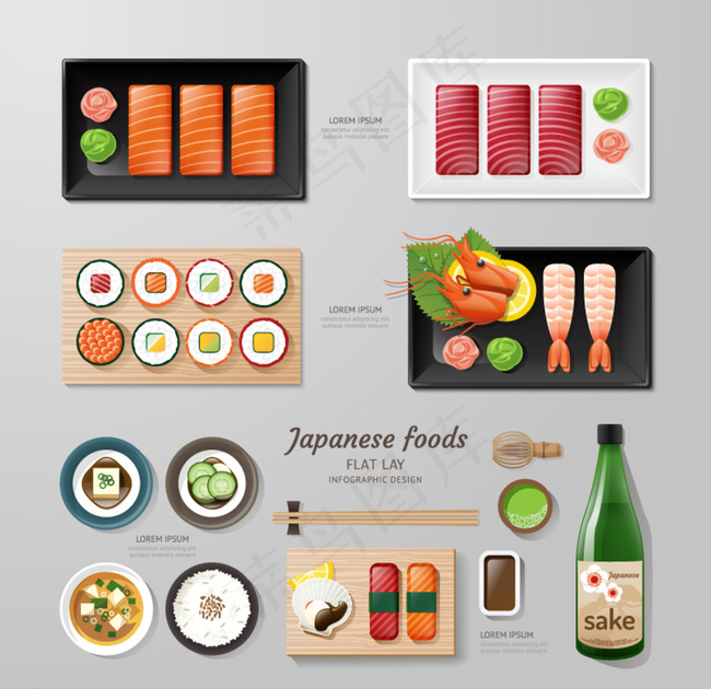 扁平化日本料理图片eps,ai矢量模版下载