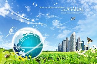 草地上的城市和泡泡