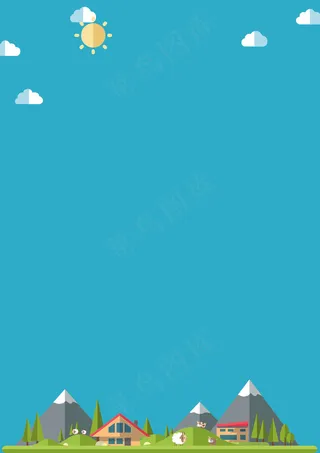 扁平卡通山川风景信纸背景海报素材W...