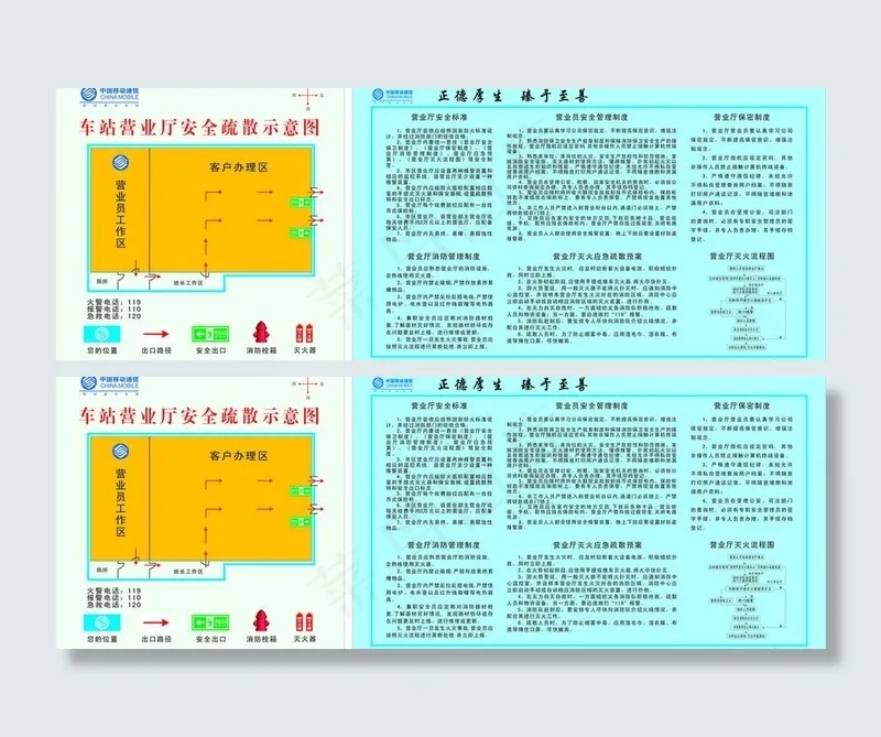 中国移动安全疏散图及安全制度图片cdr矢量模版下载