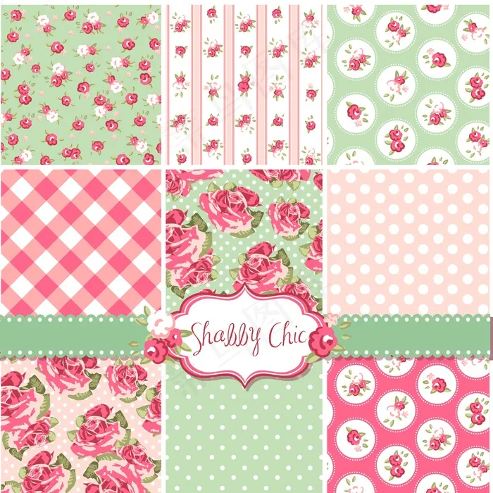 破旧的别致的玫瑰图案和无缝背景理想...eps,ai矢量模版下载