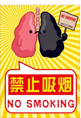 黄色卡通风珍爱生命请勿吸烟公益海报 