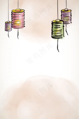 矢量古风水彩手绘灯笼节日背景