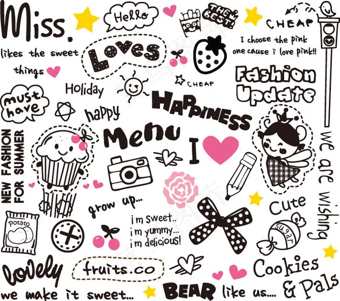 可爱的设计元素矢量集eps,ai矢量模版下载