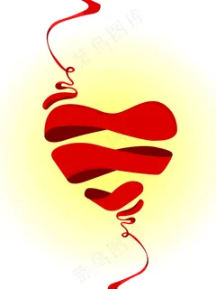 在黄色和白色背景丝带矢量心形图