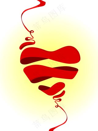 在黄色和白色背景丝带矢量心形图