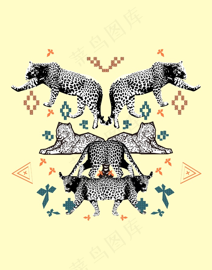 非洲豹黑白插画cdr矢量模版下载