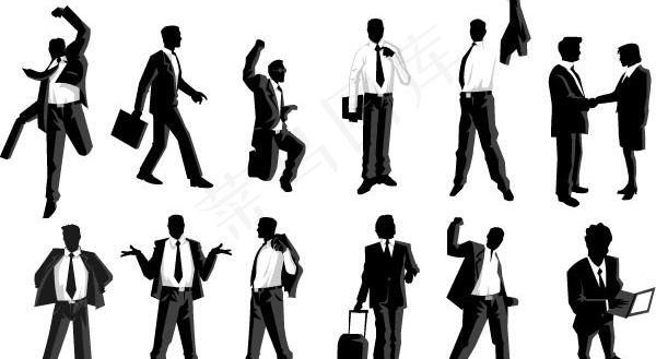 不同风格的男性白领动作剪影矢量素材