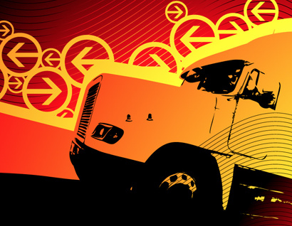 夕阳下的大卡车