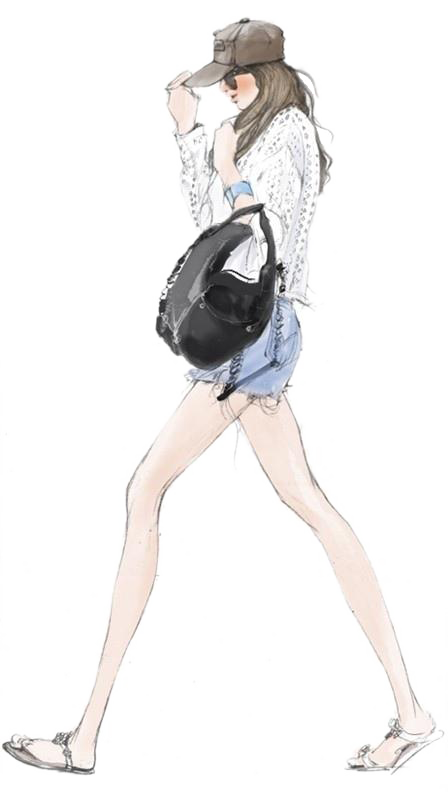 卡通手绘美女模特服装设计png图片