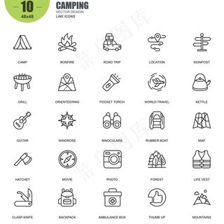 露营相关的线性图标