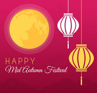 中秋节背景月亮与灯笼