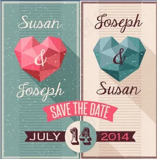 复古爱心婚礼邀请函矢量素材