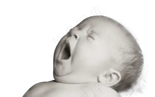 黑白婴儿打哈欠免扣图