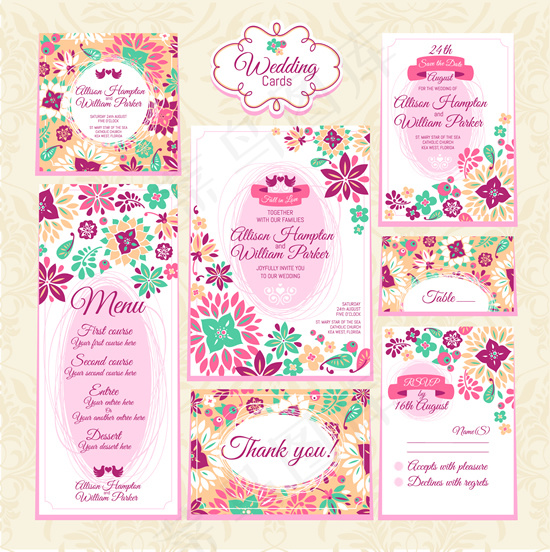 欧式结婚请柬邀请函矢量图