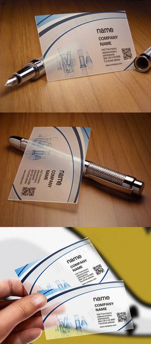 蓝色化学研究学校科研实验透明名片设...