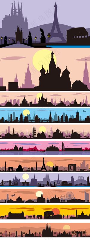 2017时尚简约时间旅行城市剪影海...