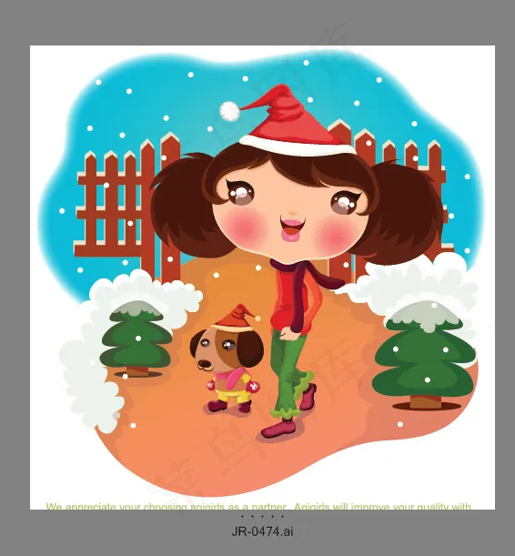 圣诞农场女孩ai矢量模版下载
