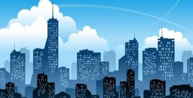 蓝色的现代城市矢量插画