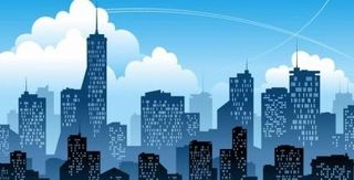 蓝色的现代城市矢量插画