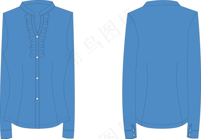 立领荷叶边衬衫款式图