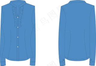 立领荷叶边衬衫款式图