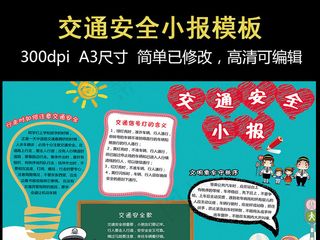 精美交通安全教育电子小报手抄报PS...