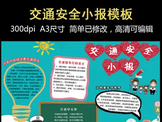 精美交通安全教育电子小报手抄报PS...