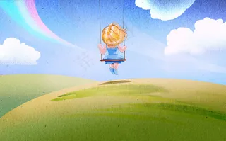 荡秋千的卡通女孩