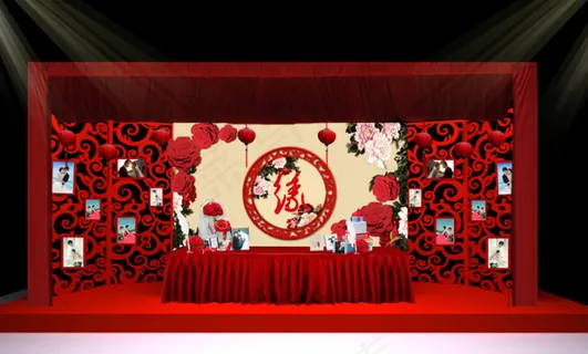 婚礼布置，婚庆背景舞台现场效果图