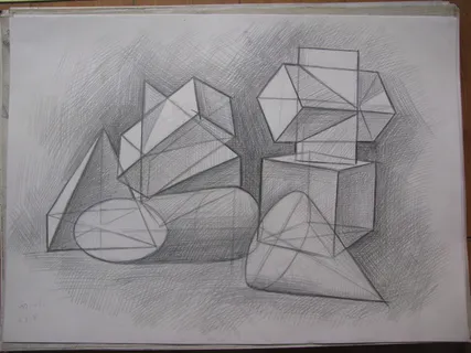 素描石膏几何体写生图片