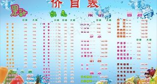 冷饮店价格表图片