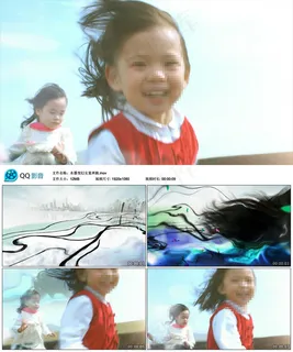 水墨头发小女孩奔跑视频素材