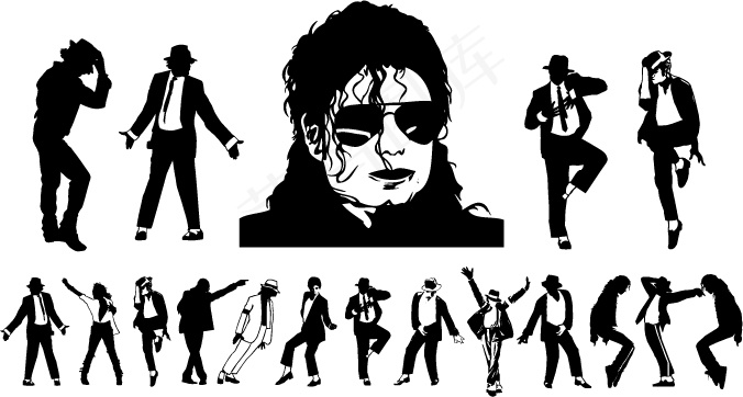 创意黑白迈克杰克逊剪影设计素材