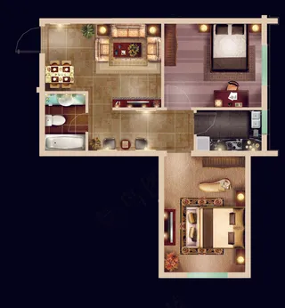 彩色户型图平面效果图分层psd模板