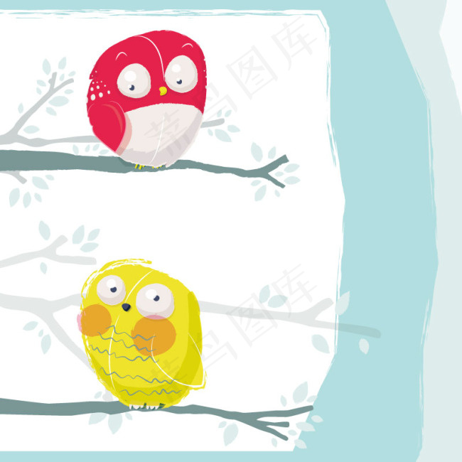 呆萌猫头鹰插画矢量素材