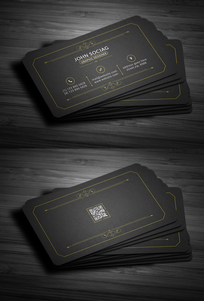 精致黑金色个人名片设计模板二维码