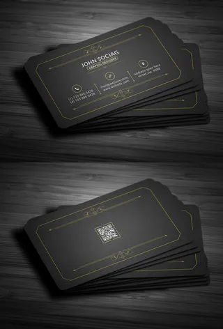 精致黑金色个人名片设计模板二维码