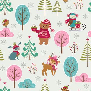 卡通可爱北欧童话梦幻儿童动物无缝平铺背景头像印刷矢量图片素材