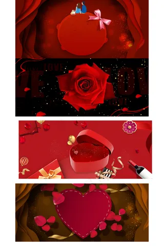 红色爱心玫瑰微立体纸片情人节520...