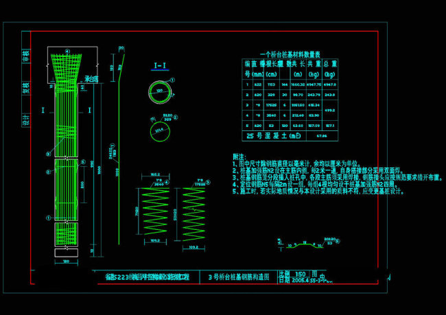 桥台桩基钢筋构造图cad图纸