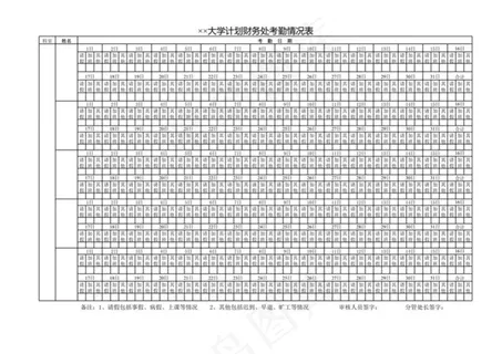 大学计划财务处考勤情况表