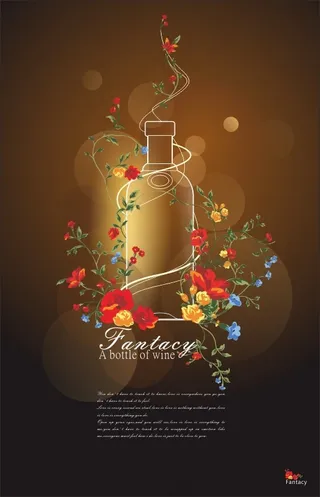 花藤缠绕酒瓶线稿矢量素材