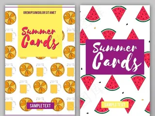 高清水彩清凉夏日水果度假矢量素材