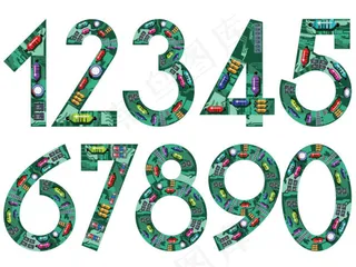 创意电路板阿拉伯数字矢量图