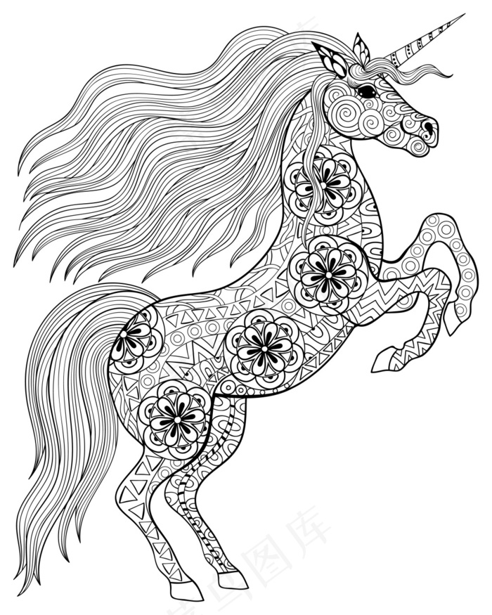 时尚花纹卡通独角兽插画ai矢量模版下载