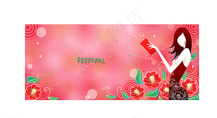 红色花纹女性剪影图片