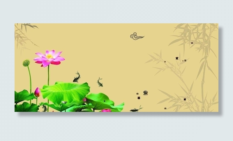 古典荷花背景图片(6490X3183(DPI:70))psd模版下载